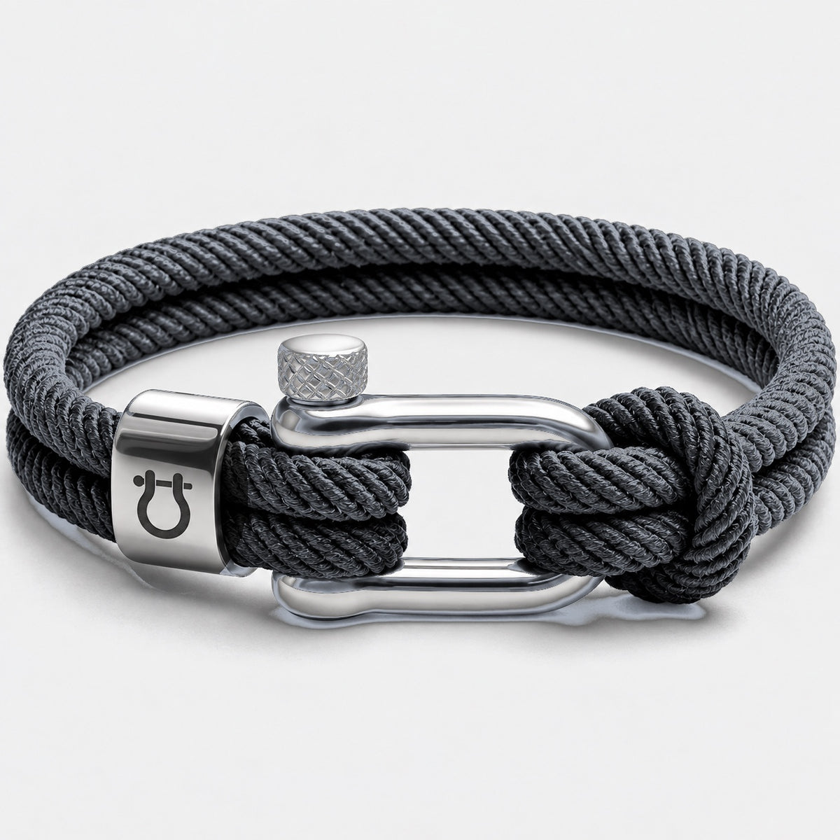 Halyard bracelet, steel shackle on slate cord