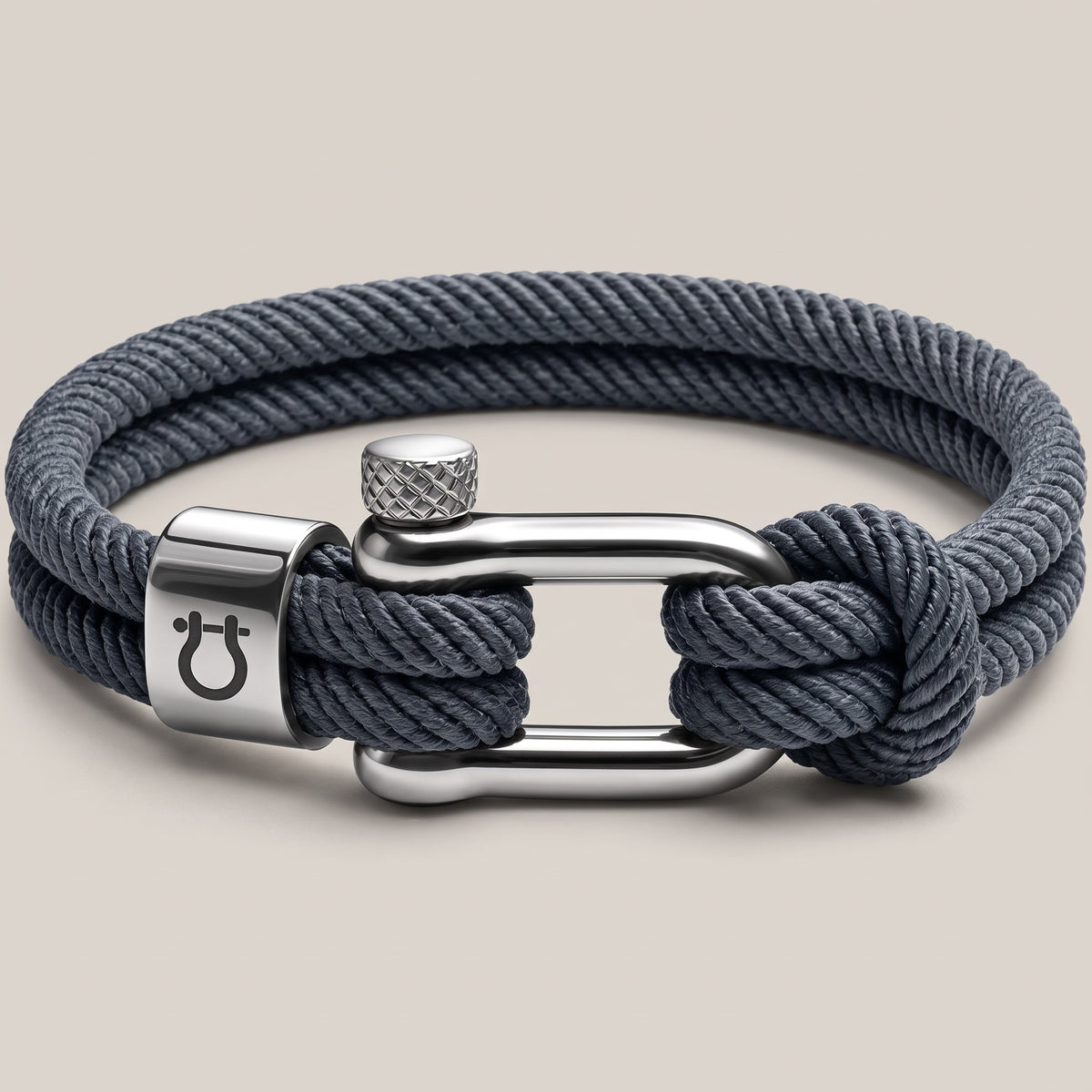 Halyard bracelet, steel shackle on slate cord